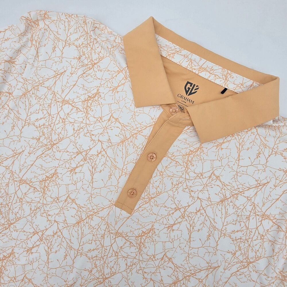 Graham Luxe Forester Men's Polo Shirt Size 2XL White and Peach